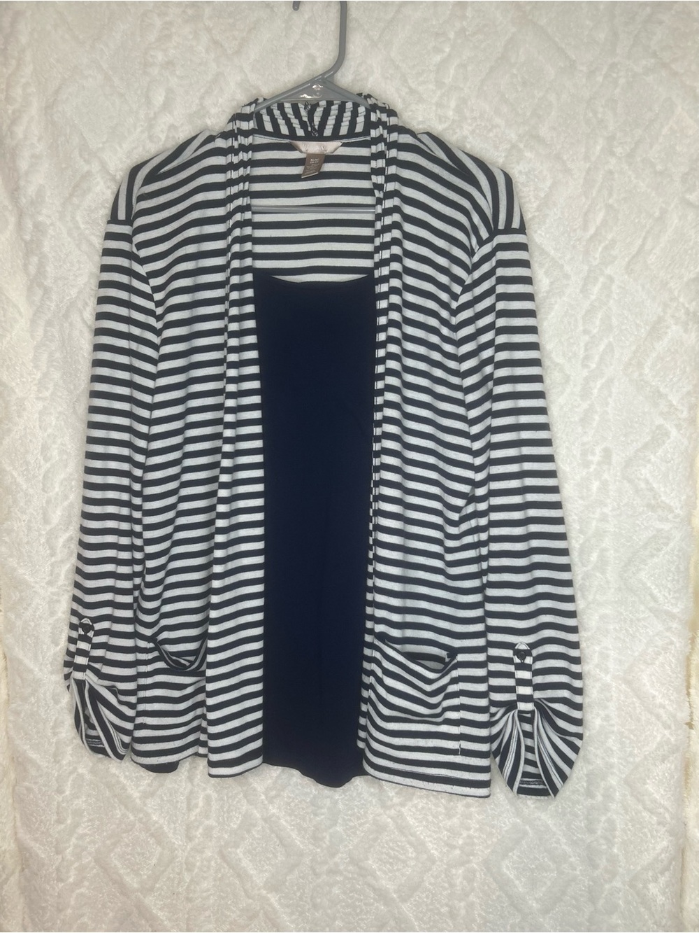 White Stag Navy & White Striped Open-Front Cardigan